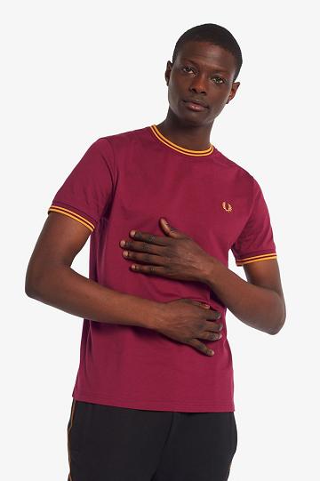 Red Fred Perry Twin Tipped Men's T Shirts | PH 1796NWYB